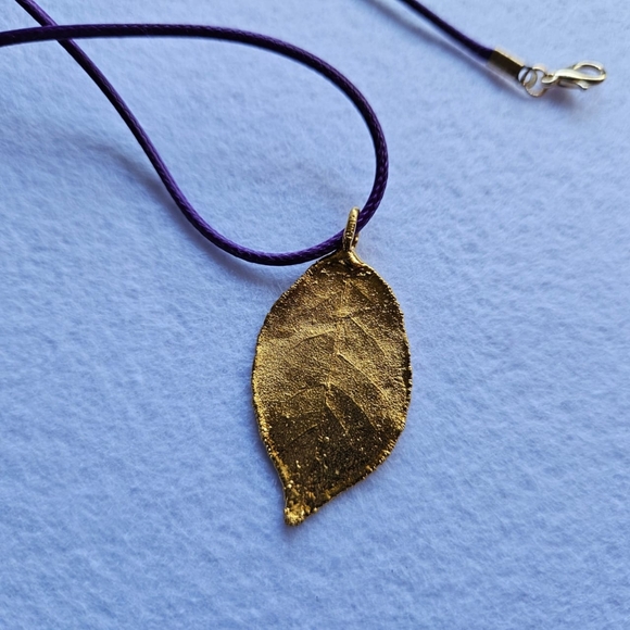 Pendant Necklace Golden Leaf Real Genuine Leaf Metal Gold Platet 24K - Picture 5 of 5